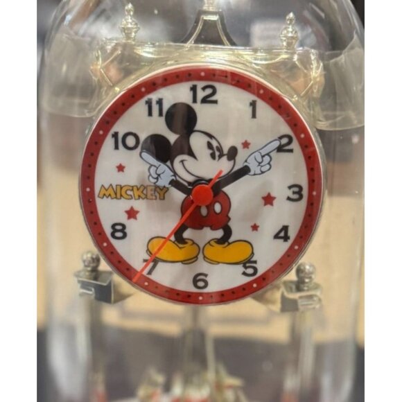 New Disney Mickey Mouse Anniversary Clock Glass Dome Rotating Pendulum Boxed - Picture 3 of 5